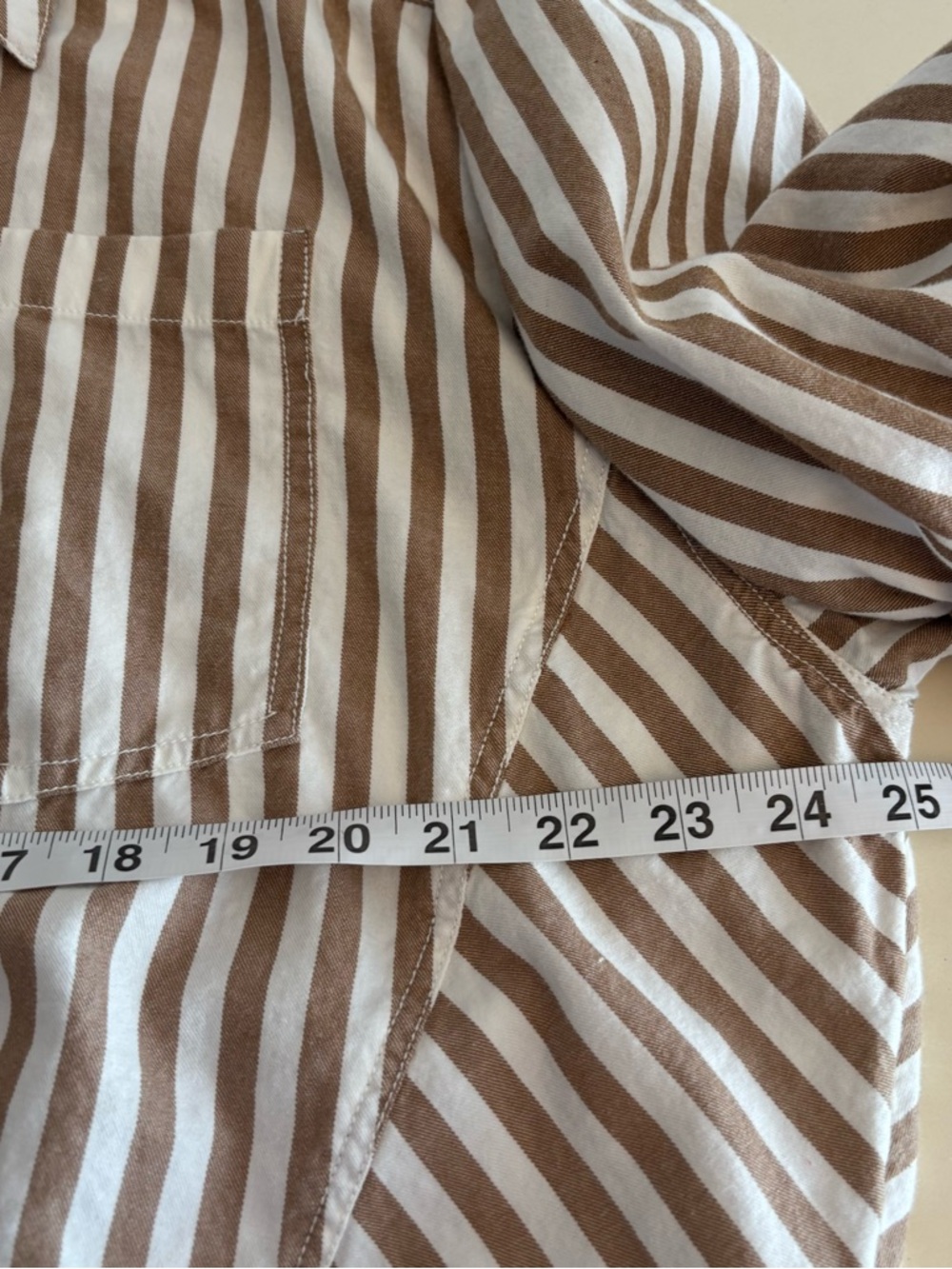 We The Free Beige and White Striped Ruffle Hem Button Down Shirt - Picture 9 of 12